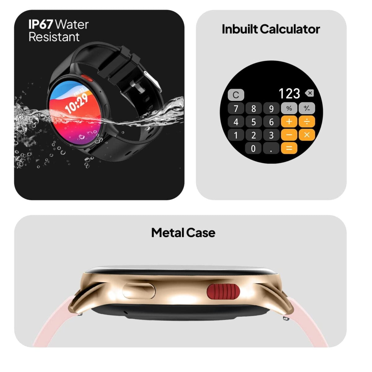 Fire boltt eclipse 1. 43 amoled smartwatch gold pink 6