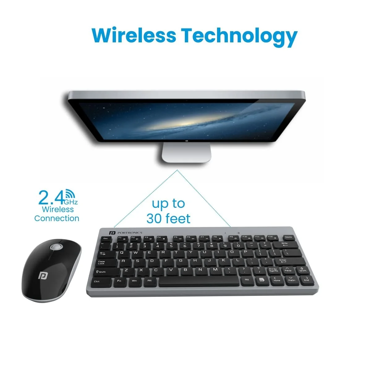 Portronics key2 combo multimedia usb wireless keyboard and mouse set with 2. 4 ghz wireless technology soft silent button compact size grey 7 portronics key2 combo multimedia wireless keyboard & mouse