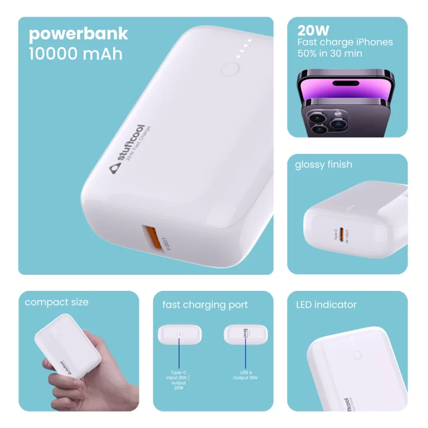 Stuffcool Palm Smallest 10000mAh PD20W Type C Powerbank White 2 860x860 1 Shop Mobile Accessories Online in India