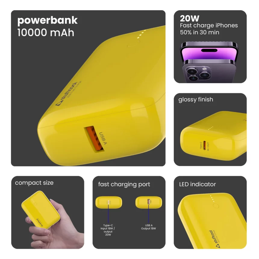 Stuffcool Palm Smallest 10000mAh PD20W Type C Powerbank Yellow 2 860x860 1 Shop Mobile Accessories Online in India