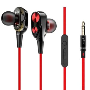 pTron Boom Evo 4D in-Ear Dual Driver Wired Headphones with Mic - (Black & Red)