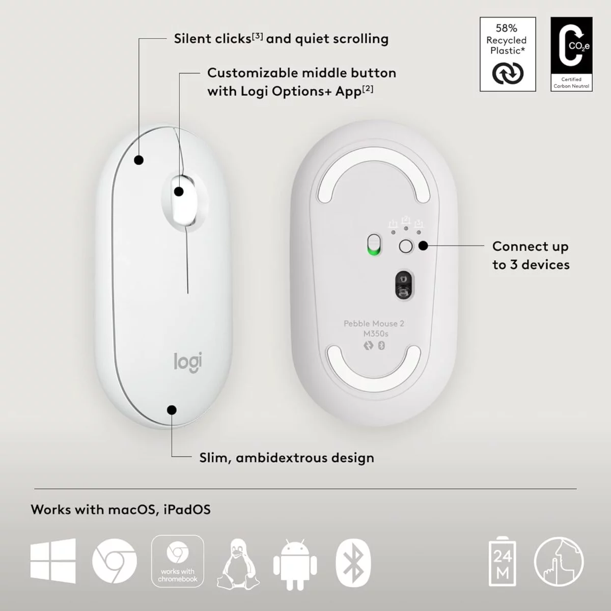 Logitech pebble mouse 2 m350s white 10 logitech pebble mouse 2 m350s