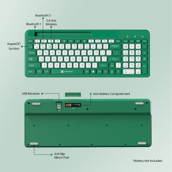 Portronics bubble square wireless keyboard green 5 portronics bubble square wireless keyboard