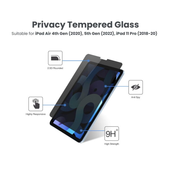 Ikare ipad air 4 generation 10. 9 inch 2020 2 privacy tempered glass for ipad air 5th generation