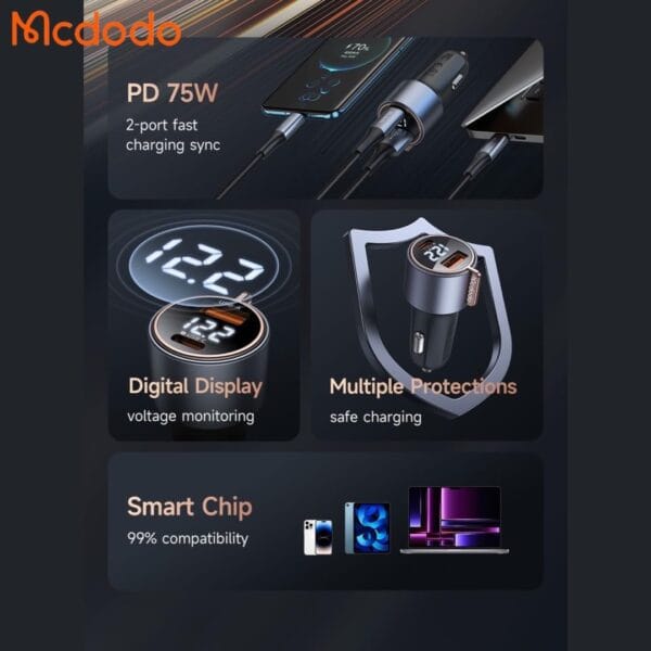 Mcdodo 75w digital display pd fast car charger 5 mcdodo 75w digital display pd fast car charger